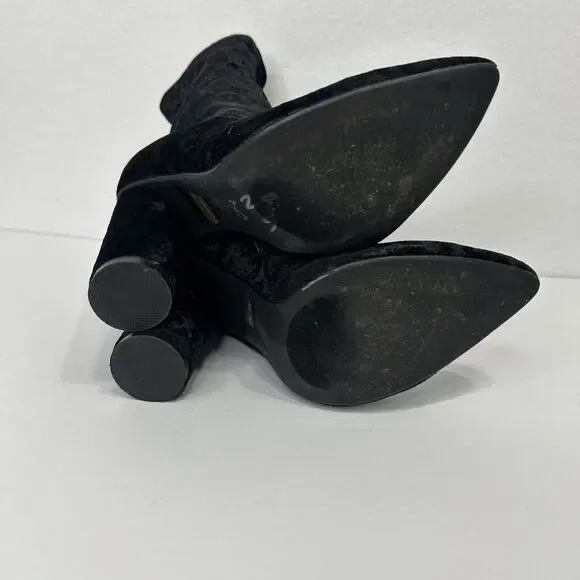 Cape Robbin Velvet Mid Calf Booties Block Heel Boots Black Womens 7 - Picture 6 of 9
